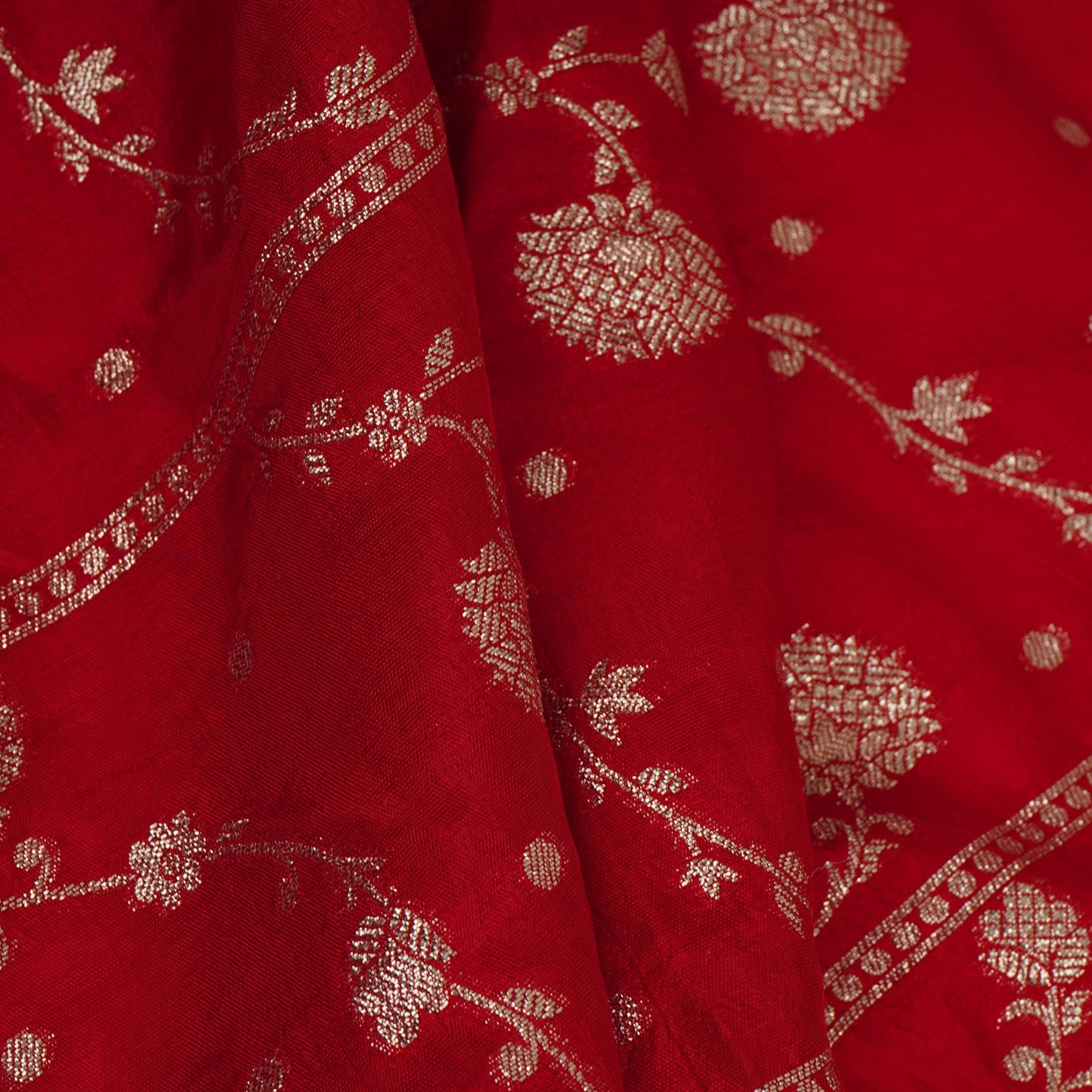 Red cutdana embroidery with jacquard Russian Silk Fabric TF-32053