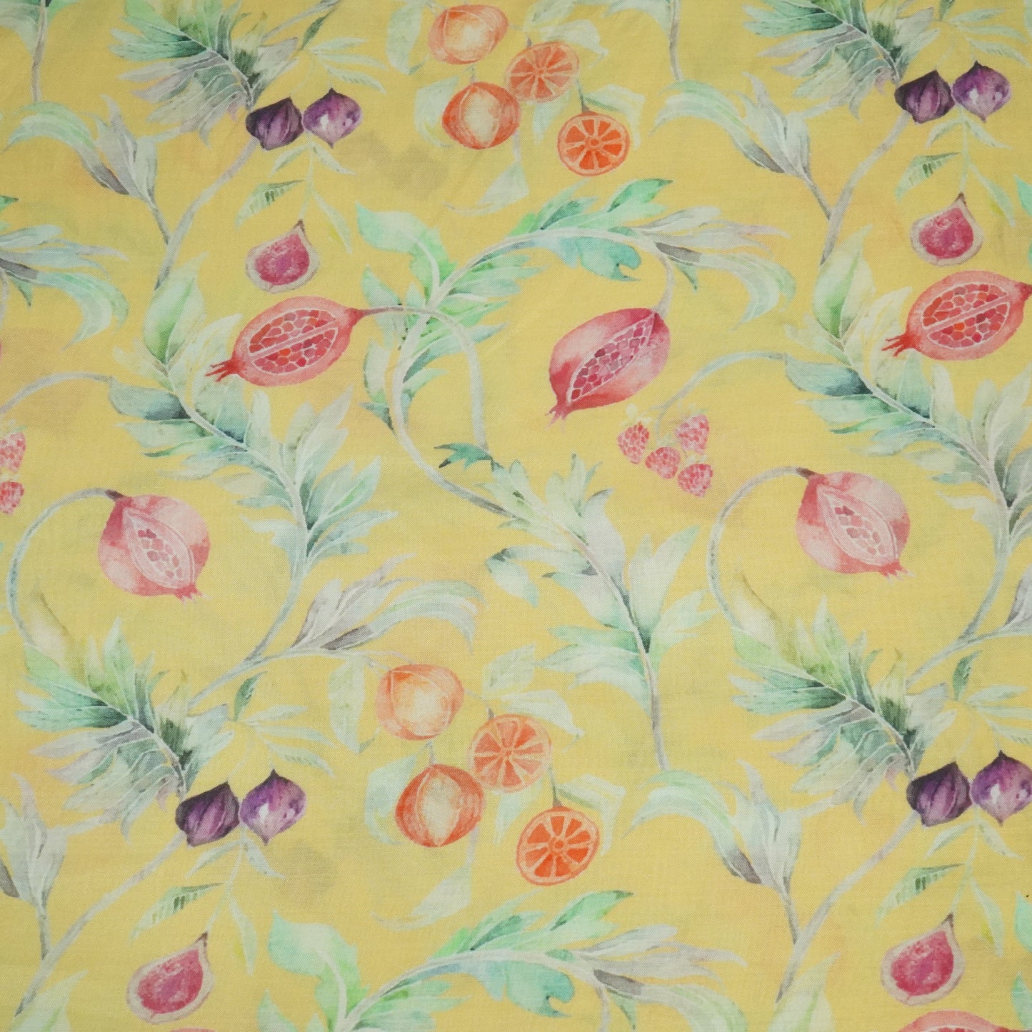 Yellow Tropical Print Muslin Fabric 16191