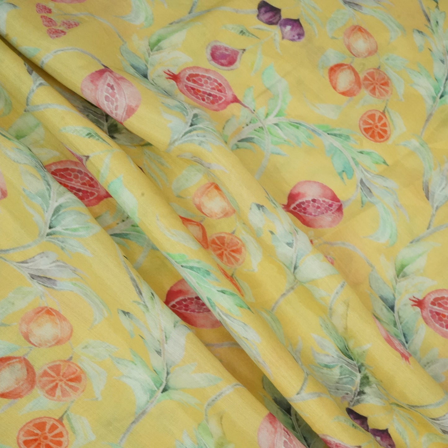 Yellow Tropical Print Muslin Fabric 16191