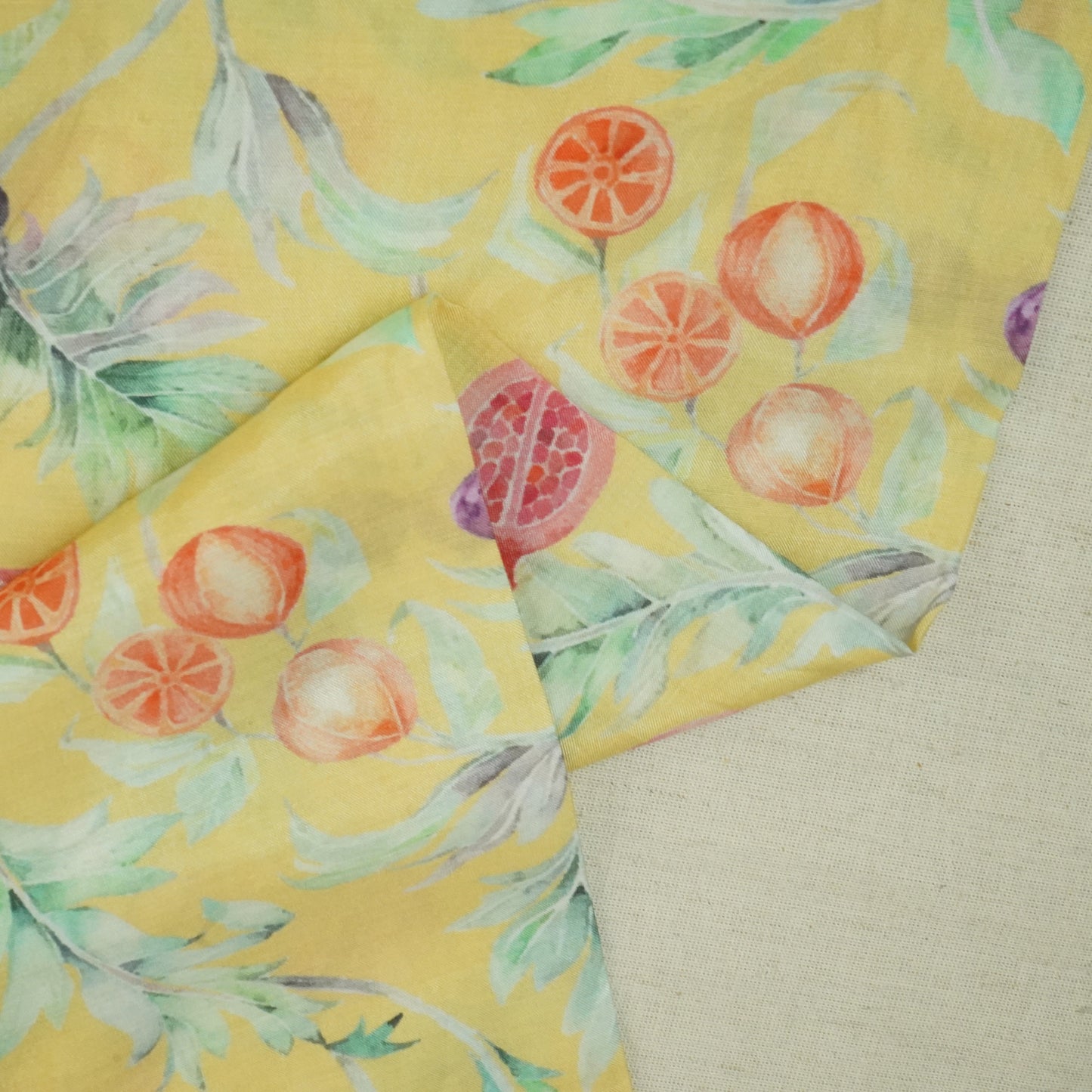 Yellow Tropical Print Muslin Fabric 16191