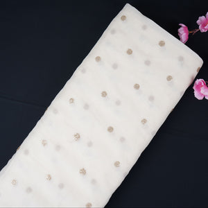Off White Buti Dyeable Shimmer Georgette Fabric STF-30653 - TradeUNO