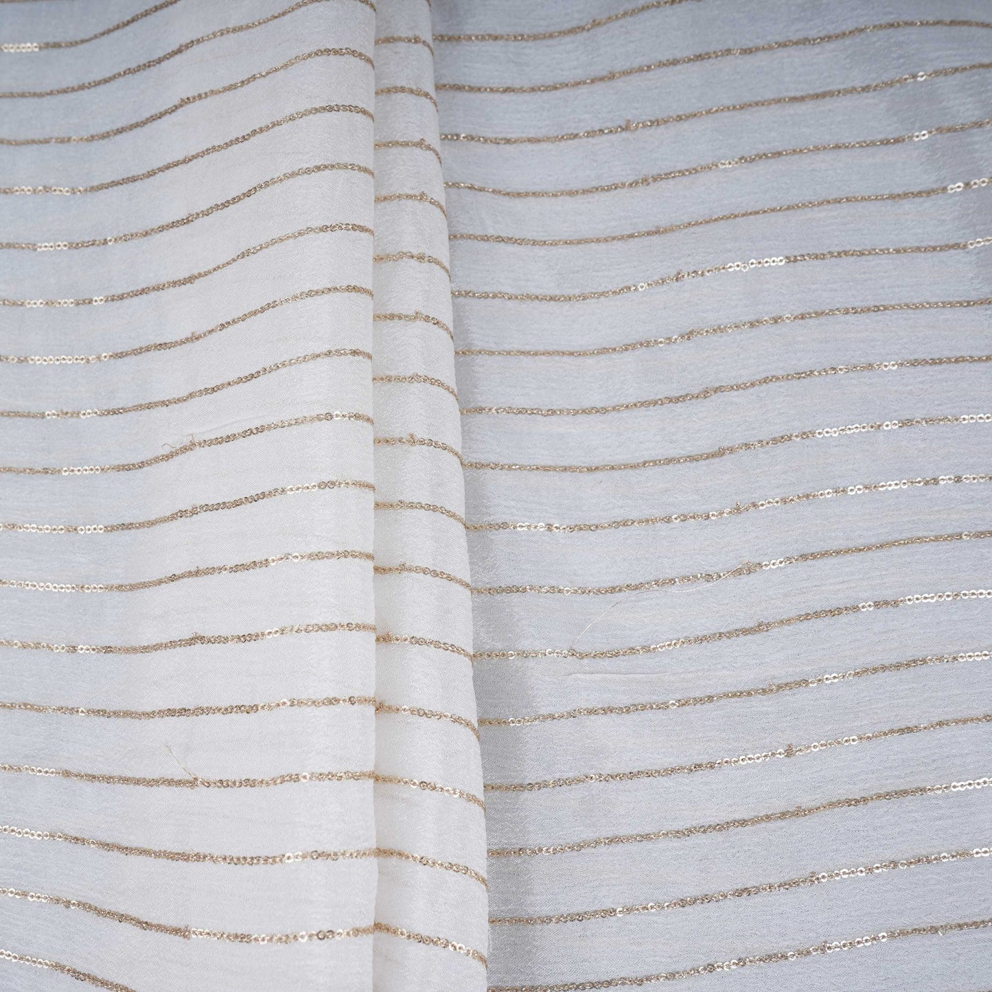 White Zari Sequence Chinnon Fabric STF-30657