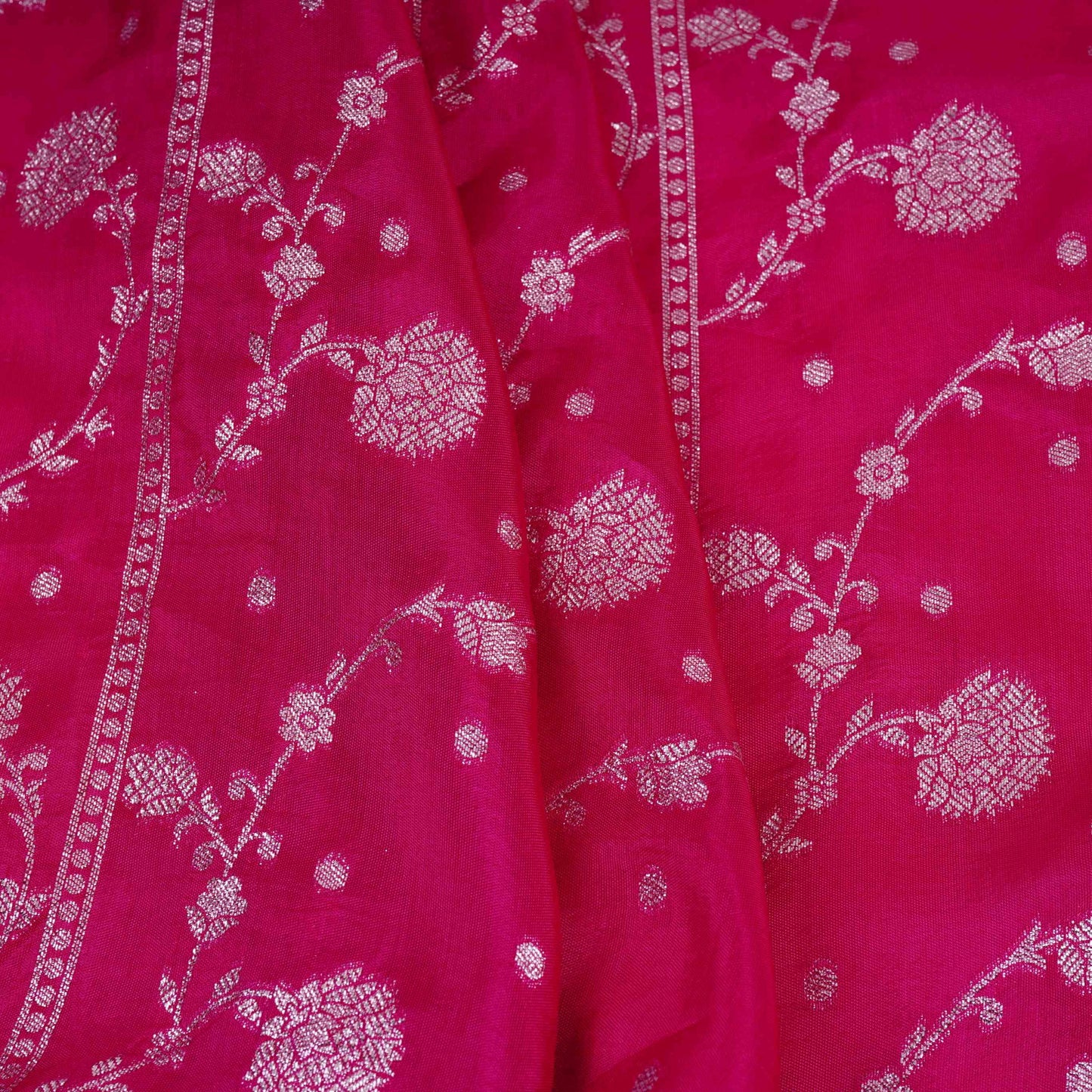 Magenta Pink cutdana embroidery with jacquard Russian Silk Fabric TF-32054