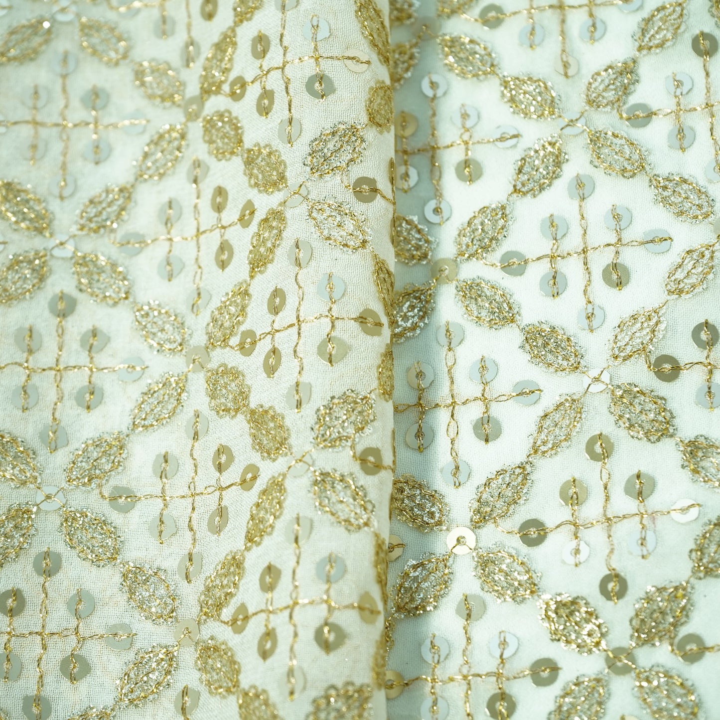 White Dyeable Sequins Embroidery Georgette Fabric