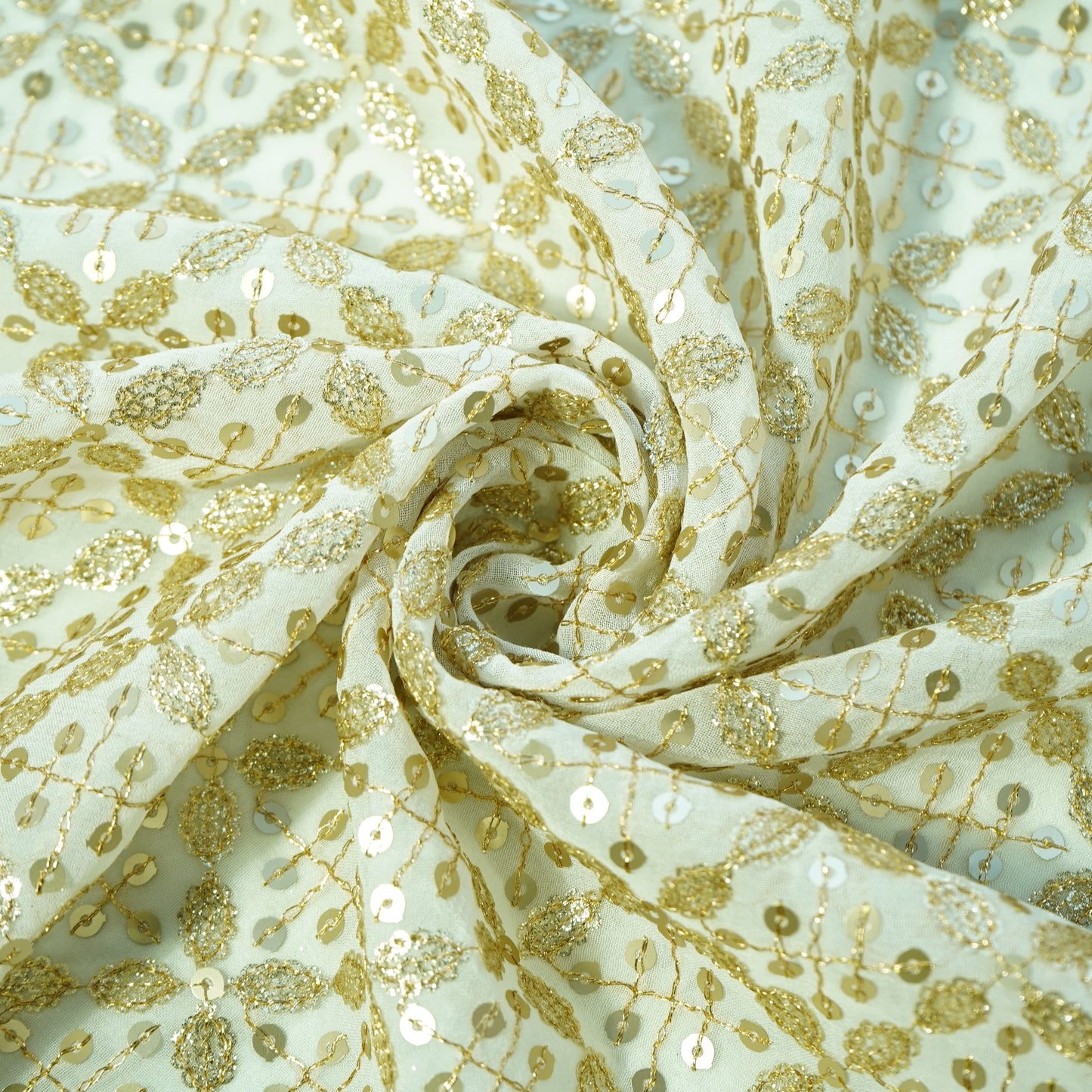 White Dyeable Sequins Embroidery Georgette Fabric