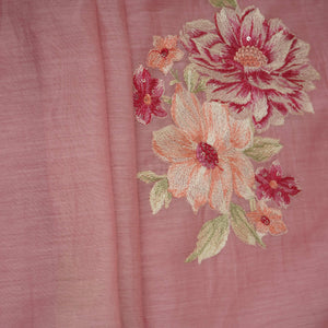 Pink Floral Thread Embroidery Malai Chanderi Fabric SNTF-32429 - TradeUNO