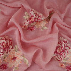Pink Floral Thread Embroidery Malai Chanderi Fabric SNTF-32429 - TradeUNO
