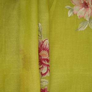 Lime Green Floral Thread Embroidery Malai Chanderi Fabric SNTF-32430 - TradeUNO
