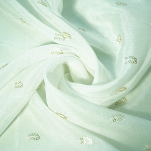 White Sequins Embroidery Chinnon Chiffon Dyeable Fabric