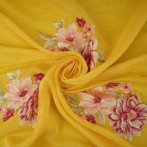 Yellow Floral Thread Embroidery Malai Chanderi Fabric SNTF-32428 - TradeUNO