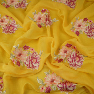 Yellow Floral Thread Embroidery Malai Chanderi Fabric SNTF-32428 - TradeUNO