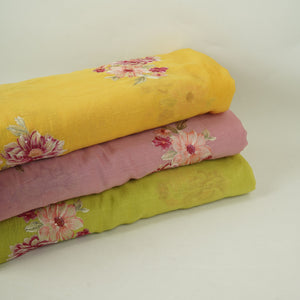Lime Green Floral Thread Embroidery Malai Chanderi Fabric SNTF-32430 - TradeUNO