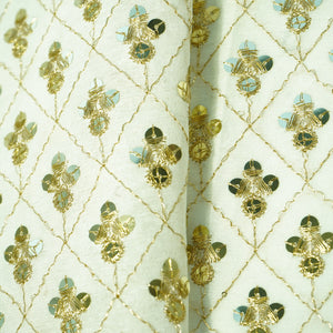 white with golden zari sequence Georgette Fabric