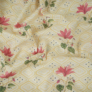 Yellow & White Floral Geometrical Print Cotton Fabric DE-32460 - TradeUNO