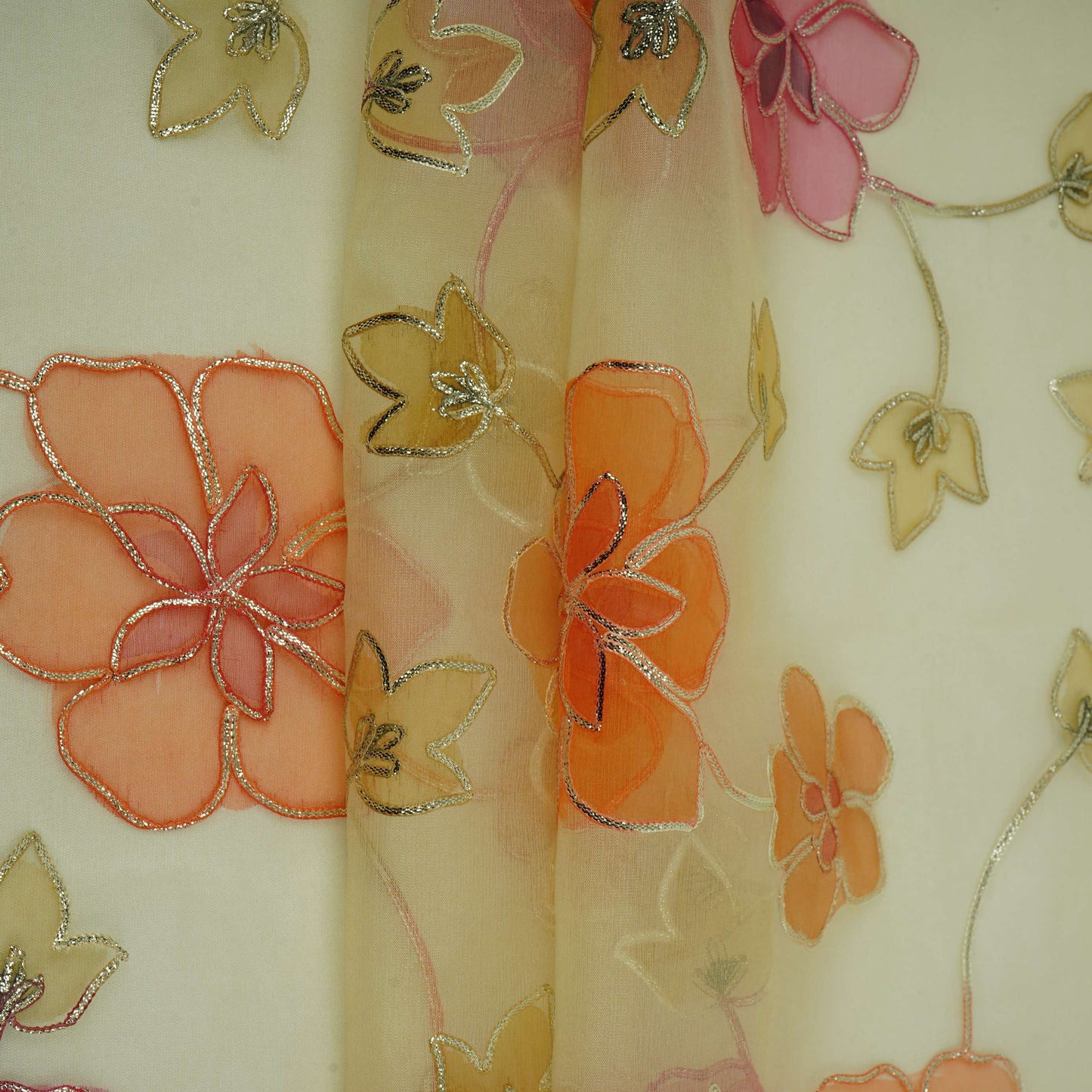 Mustard Gold Applique Work Organza Fabric SGS-32109