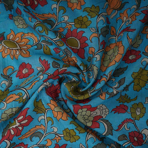 Sky Blue With Multicolor Floral Print Pure 70gm Chanderi Fabric VF-30890 - TradeUNO