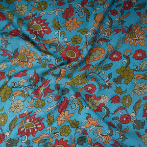 Sky Blue With Multicolor Floral Print Pure 70gm Chanderi Fabric VF-30890 - TradeUNO