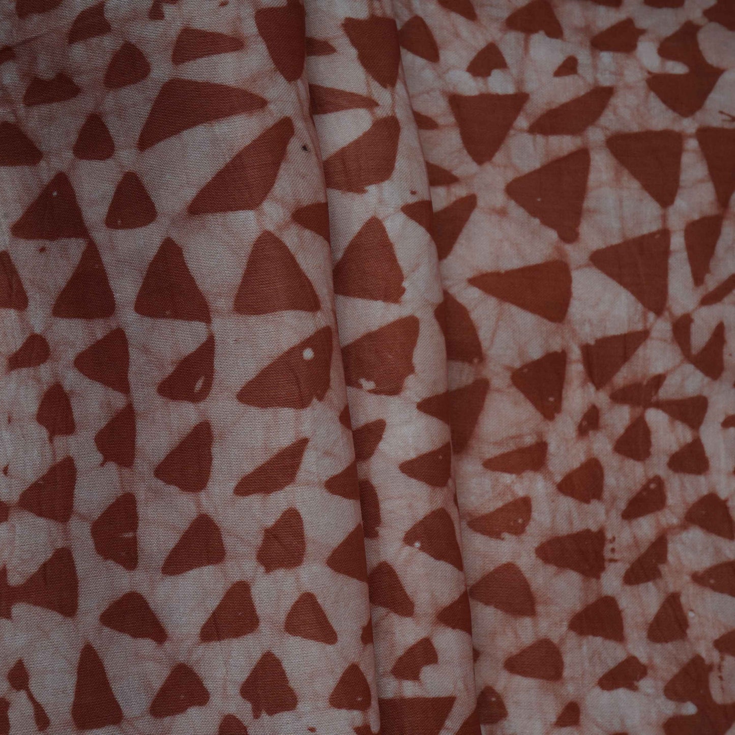 Rust Brown Geometrical Batik Print Modal Satin Fabric EEG-32474