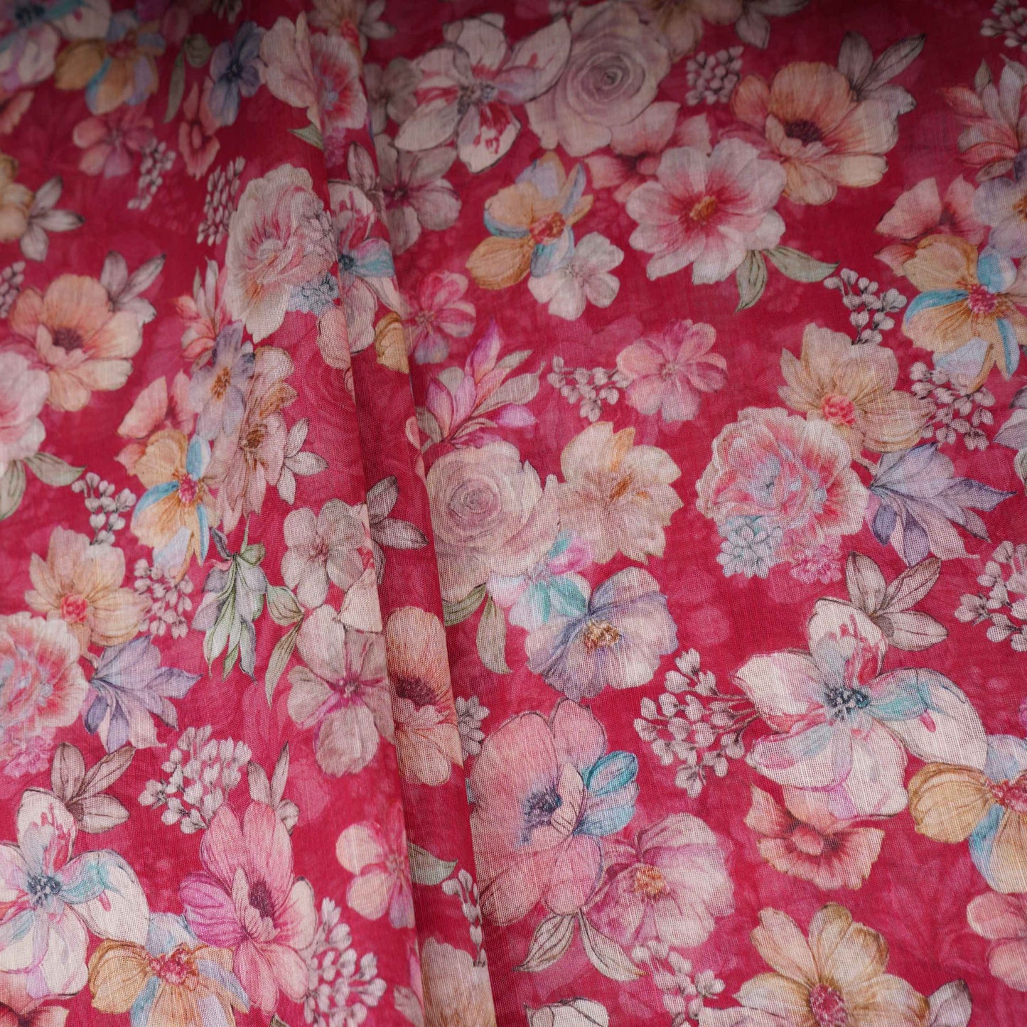 Red Floral Print Cotton Linen Fabric RT-30914