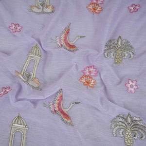 Lavender Temple Embroidery Chanderi Fabric DC-30564 - TradeUNO