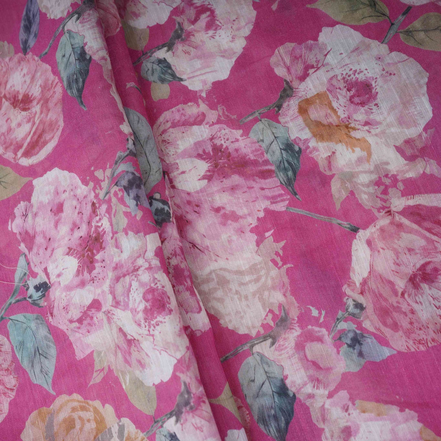Rani Pink Floral Print Cotton Linen Fabric RT-30907