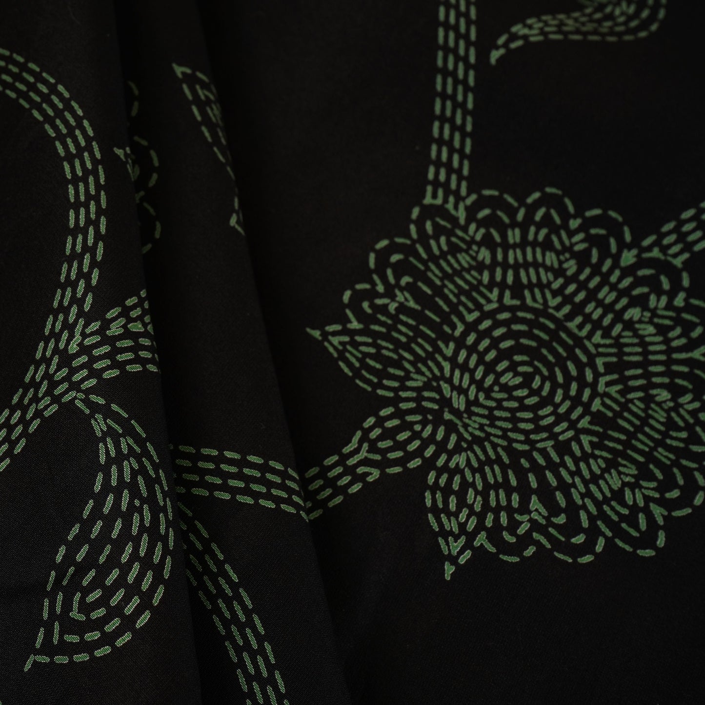 Black Floral Print Pure 70gm Chanderi Fabric SN-30522