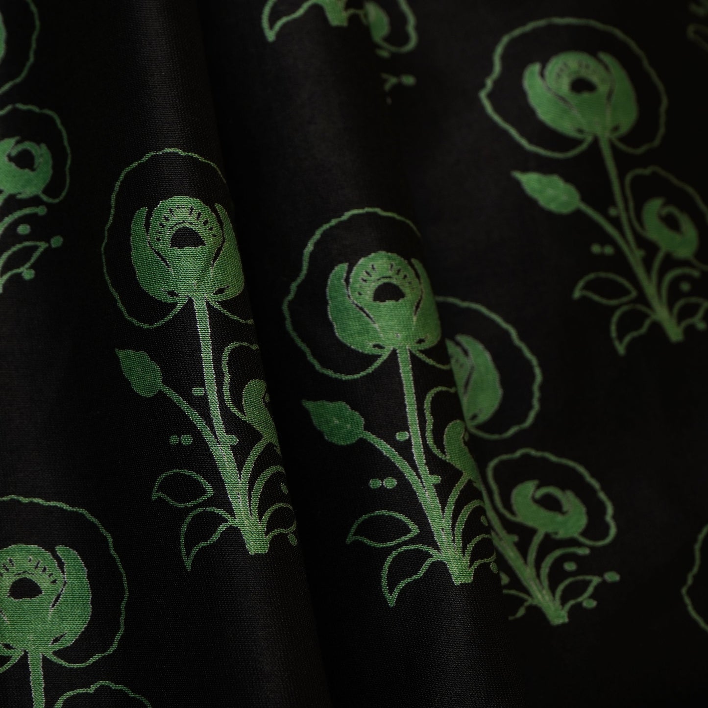Black Floral Print Pure 70gm Chanderi Fabric SN-30539