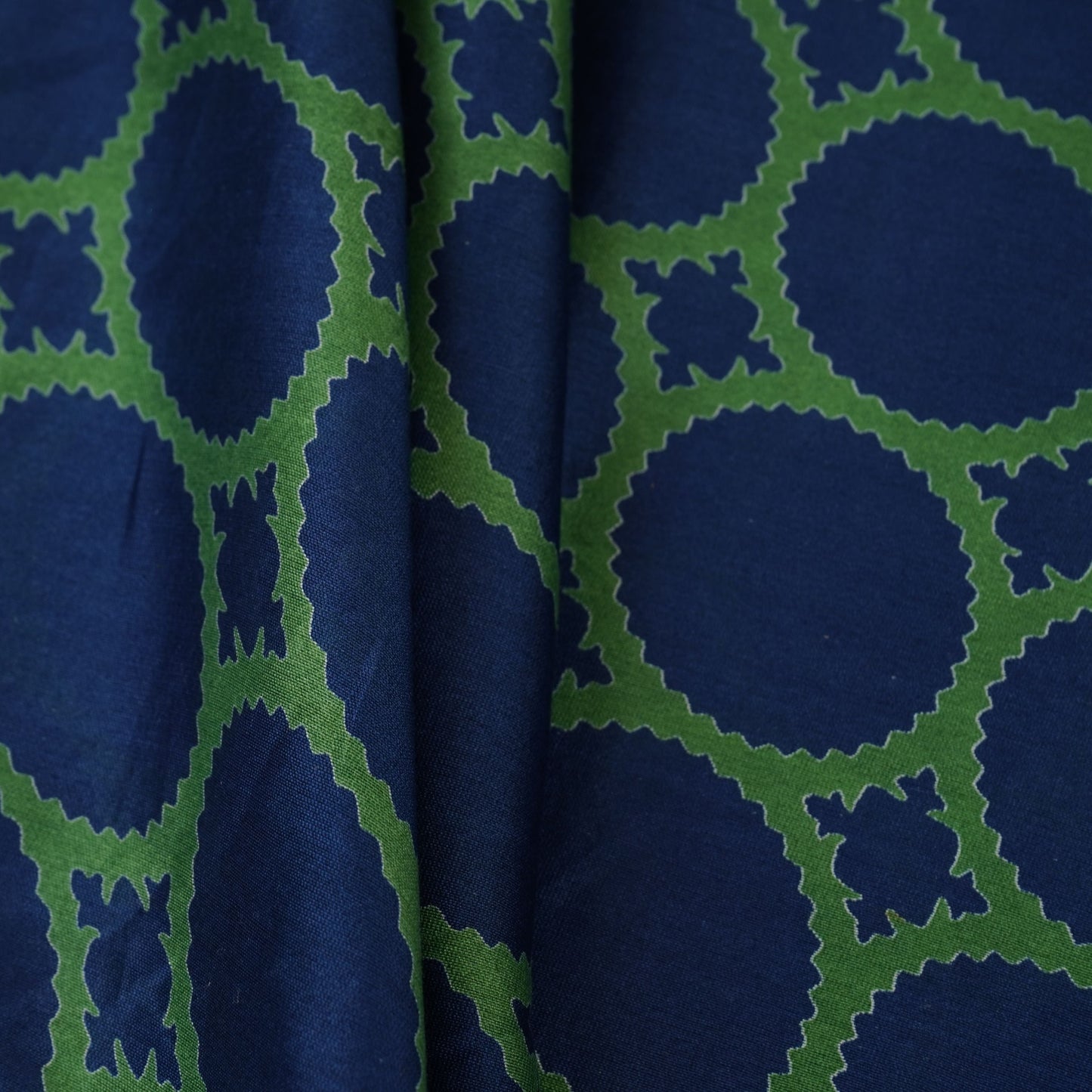 Blue Polka Dot Print Pure 70gm Chanderi Fabric SN-30547