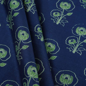 Blue Floral Print Pure 70gm Chanderi Fabric SN-30540 - TradeUNO