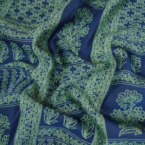 Blue Mughal Print Pure 70gm Chanderi Fabric SN-30530 - TradeUNO