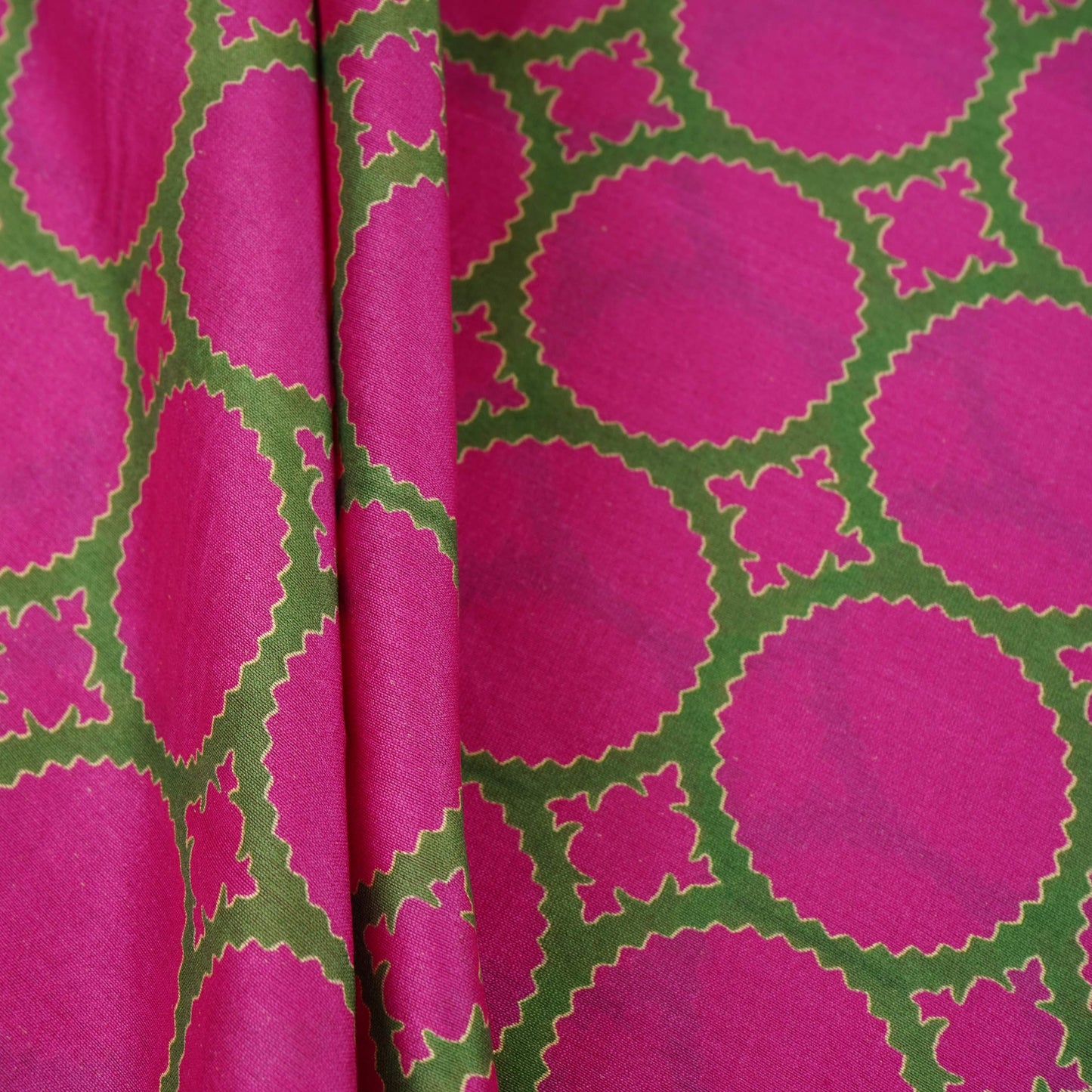 Magenta Pink Polka Dot Print Pure 70gm Chanderi Fabric SN-30545