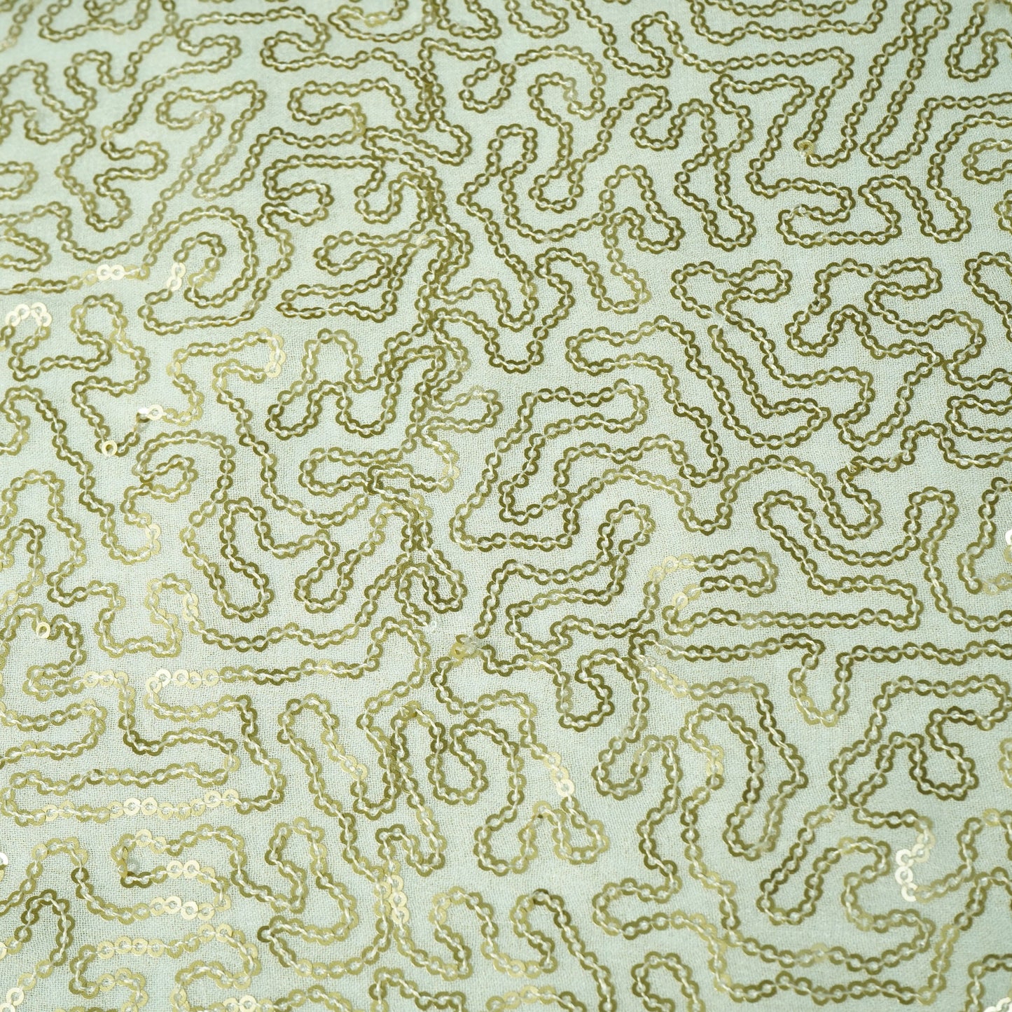 White Heavy Work Gold Sequence Dyeable Georgette Fabric