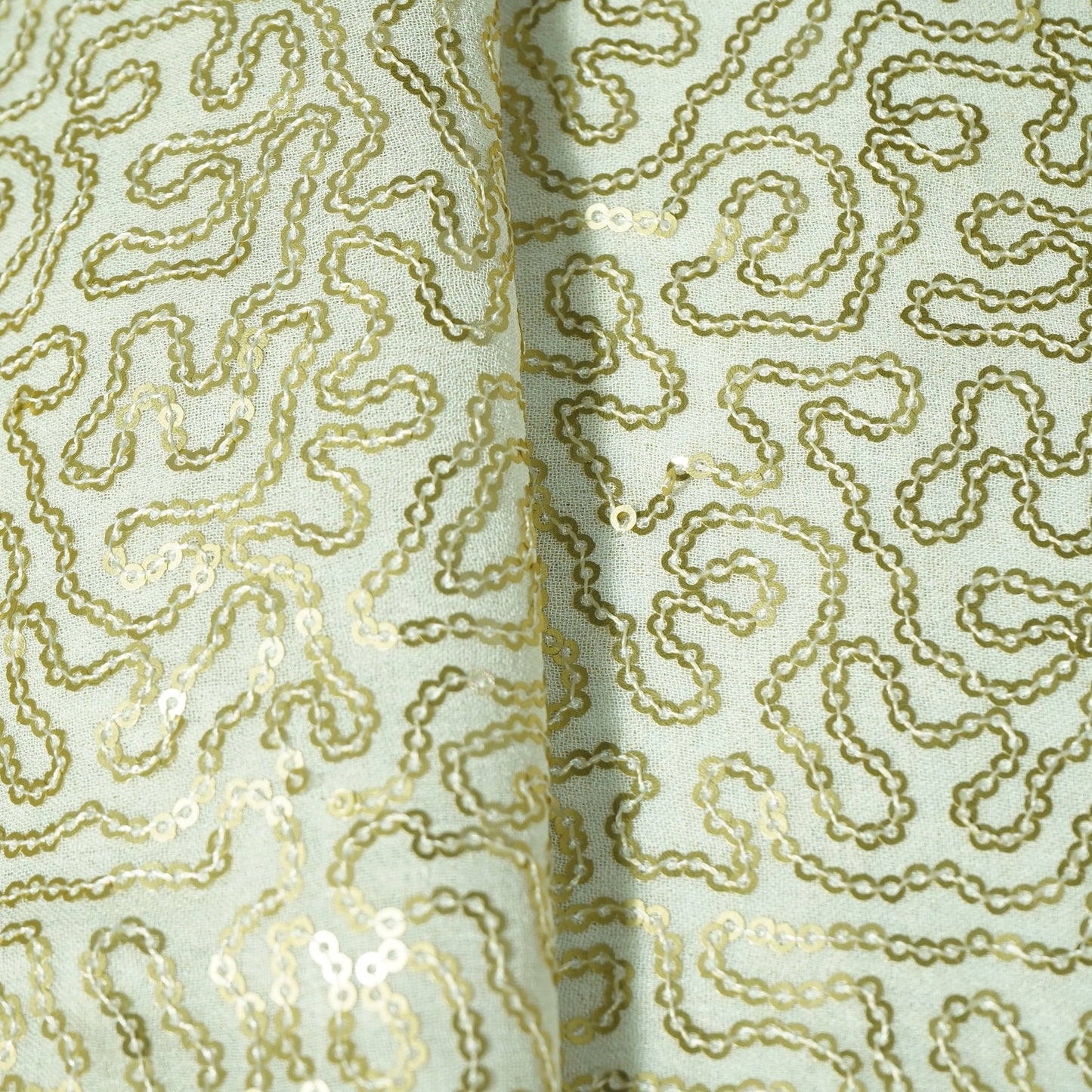 White Heavy Work Gold Sequence Dyeable Georgette Fabric
