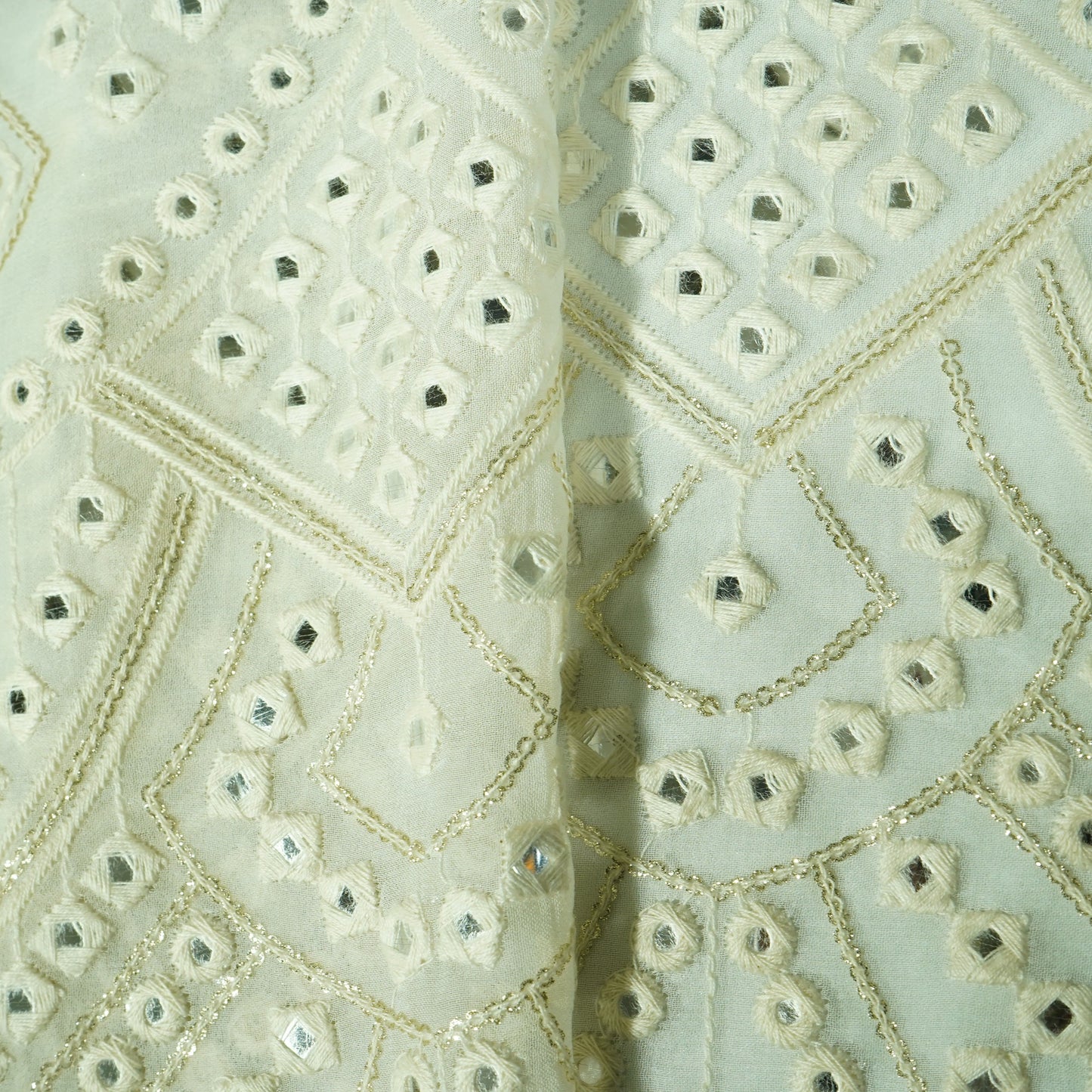 White Dyeable Mirror Embroidery Georgette Fabric