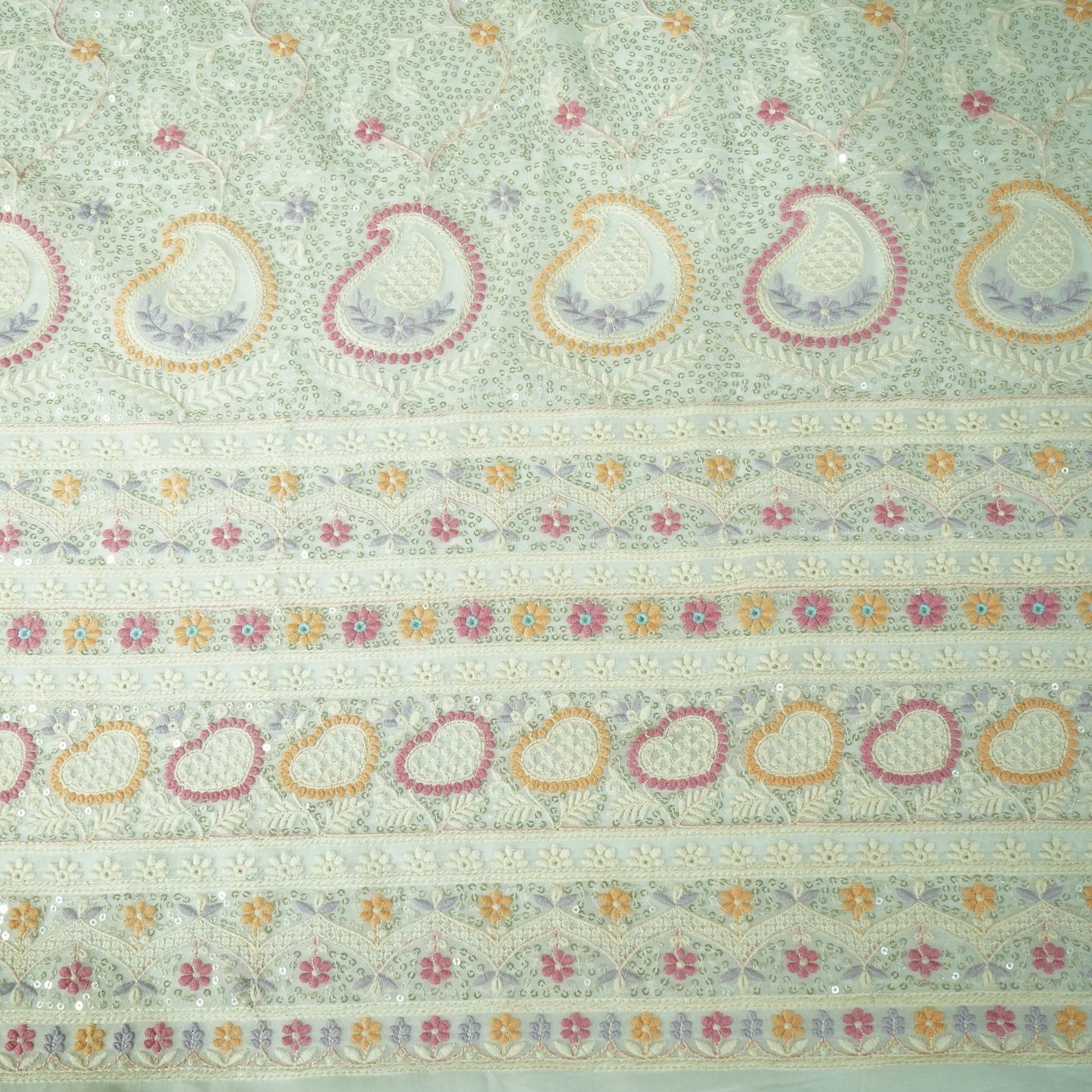 Classic White Floral Chikankari Work Dyeable Georgette Fabric