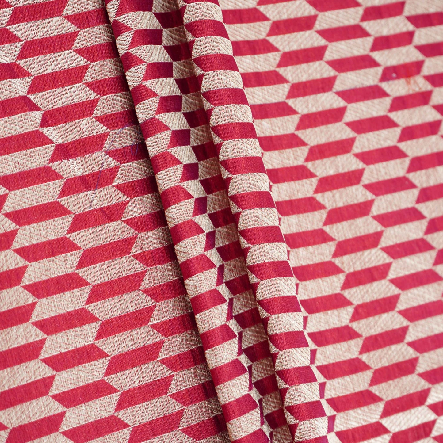 Magenta Pink Geometrical Print Katan Brocade Fabric CW-32554