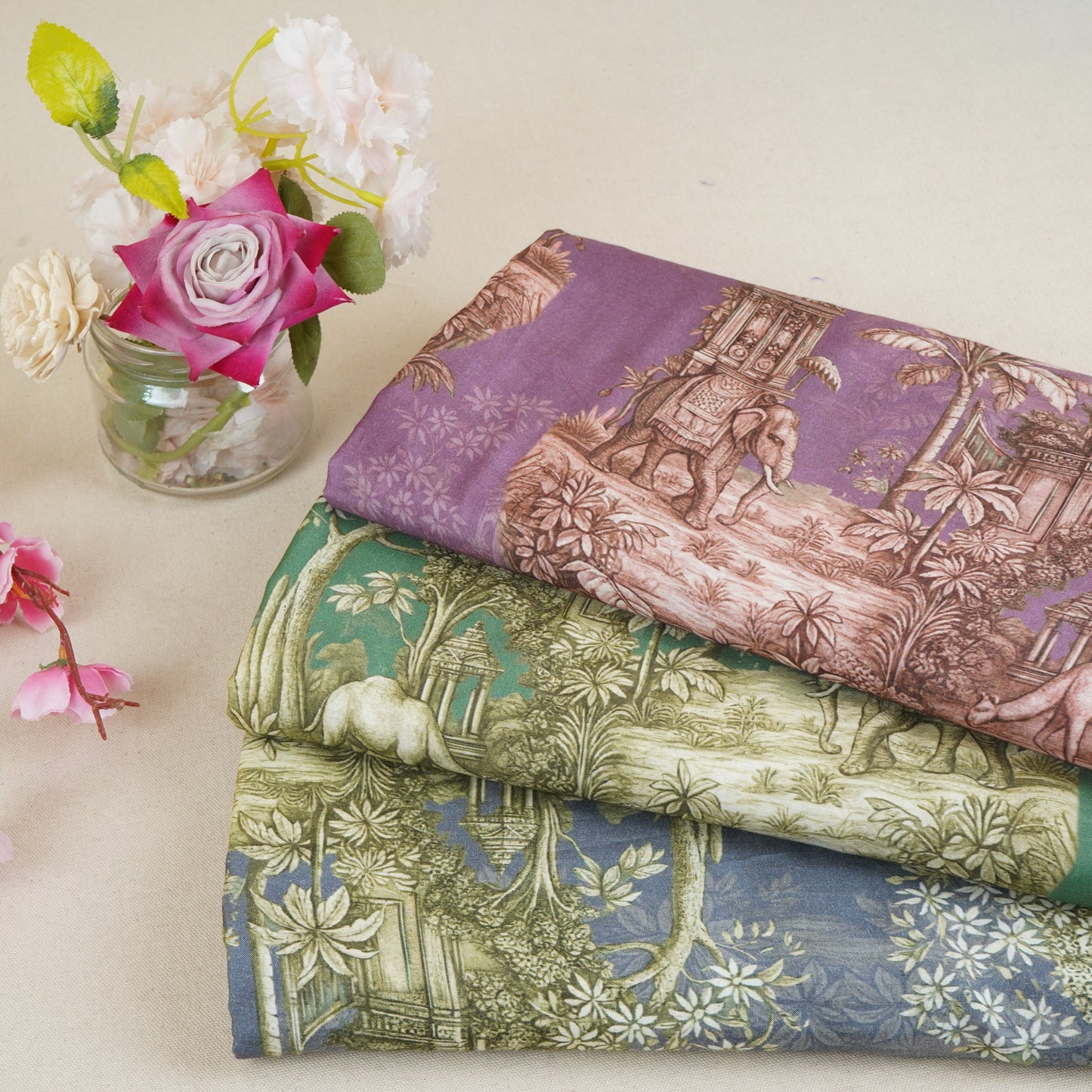 Green Traditional Print Muslin Fabric MT-29400