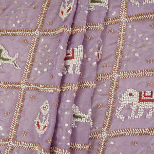 Lavender Sequnis Cutdana embroidery Tissue Fabric AC-29211