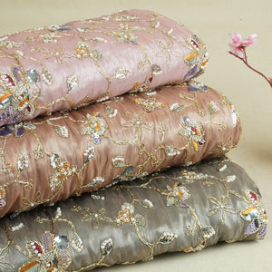 Pink Floral Zari Embroidery Tissue Organza Fabric AF-28990 - TradeUNO