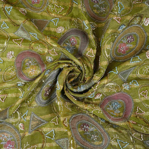 Olive Green Cutdana Premium Embroidery Tissue Fabric GTS-30043 - TradeUNO