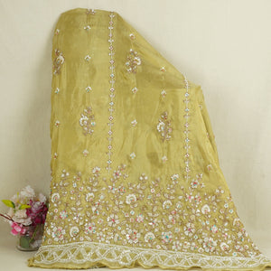 Mustard Floral Cutdana embroidery Tissue Fabric WI-29024 - TradeUNO