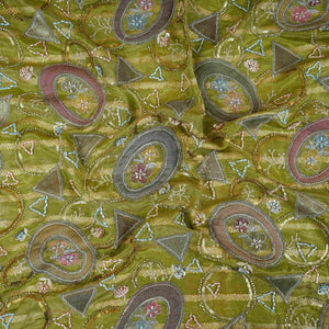 Olive Green Cutdana Premium Embroidery Tissue Fabric GTS-30043 - TradeUNO