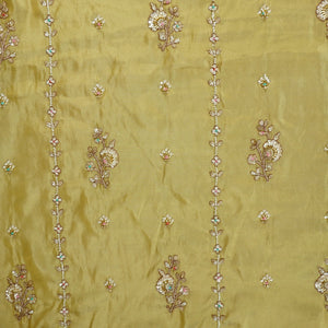 Mustard Floral Cutdana embroidery Tissue Fabric WI-29024 - TradeUNO