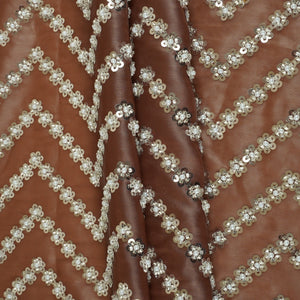 Rust sequence cutdana embroidery Organza Fabric LI-29197 - TradeUNO
