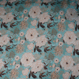 Teal Green Floral Print Organza Fabric MT-30672 - TradeUNO