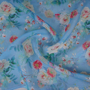 Sky Blue Floral Print Organza Fabric MT-30673 - TradeUNO
