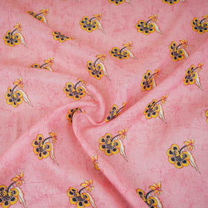Pink Floral Print Mul Chanderi Fabric VF-30609 - TradeUNO