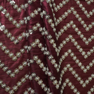 Maroon sequence cutdana embroidery Organza Fabric LI-29198 - TradeUNO