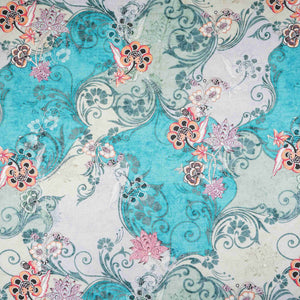 Grey With Multicolor Floral Print Mul Chanderi Fabric VF-30606 - TradeUNO