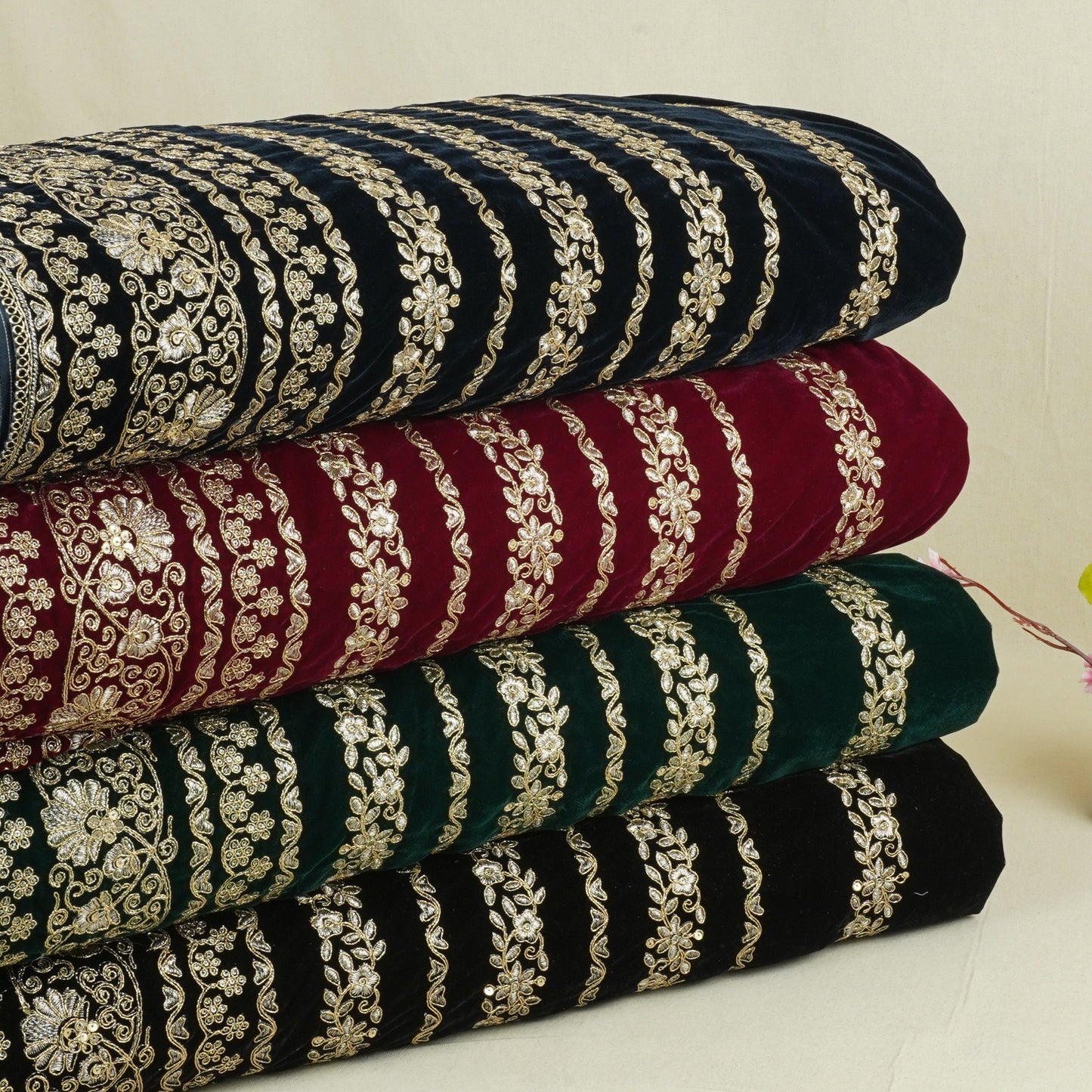 Black Zari Sequnis embroidery Velvet Fabric JD-28600